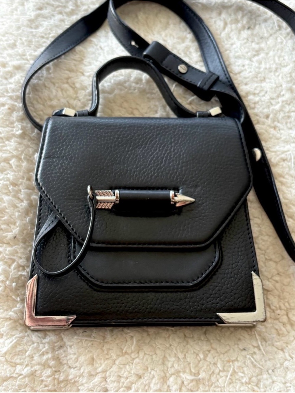 Mackage Black Structured Mini Crossbody Bag with Arrow Hardware